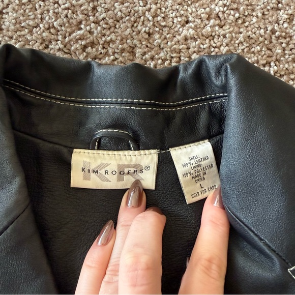 Kim Rogers Women Black 90s Western Genuine Leather Trench Coat Size L Vintage - Picture 7 of 9